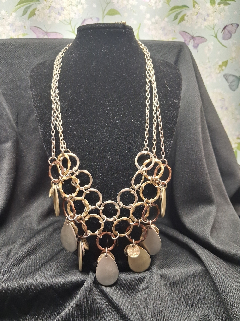 Statement Multi-Tone Chain Necklace with Teardrop Charms